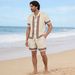 Men's Ethnic Style Jacquard Cuban Collar Short Sleeve Shirt Set Loose Fit Casual Beach Vacation Two Piece Summer Clothing_viptrois.com