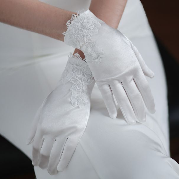 Unisex Wedding gloves White simple lace lace short bridal wedding dress dinner gloves_viptrois.com