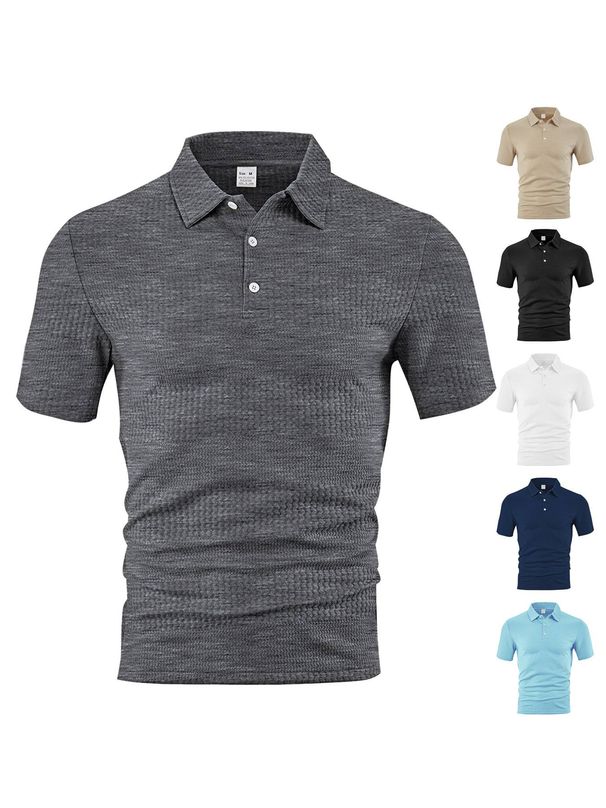 Men's Clothing New Summer Loose Casual Lapel Jacquard Cloth Short Sleeved Polo Shirt_viptrois.com