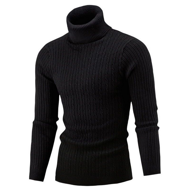 Autumn And Winter High-neck Sweater, Men's Trendy Twisted Long-sleeved, Slim-fit Men's Knitted Sweater, Pullover And Base Layer_viptrois.com
