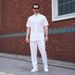 Men's Clothing Casual Short Sleeve Shirt & Pants Set - Lightweight Polyester, Breathable Summer Outfit - Black/White/Sky Blue/Pink (S-XXXL)_viptrois.com