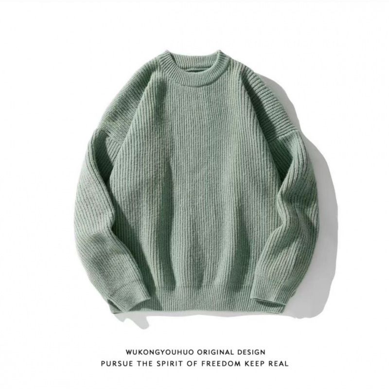 Autumn And Winter Warm Knitted Sweater Men's Casual Loose Solid Color Sweater Round Neck Basic Sweater_viptrois.com