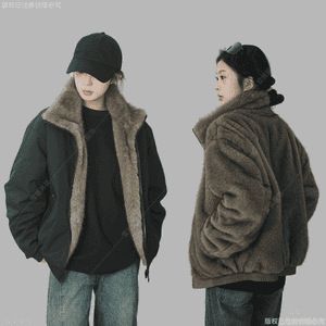 Reversible Mountain Eagle Thickened Warm Stand Collar Jacket Casual Coat Unisex Fashion Winter Cotton Clothing_viptrois.com