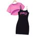 Mother & Kids Girls' letter print suspenders slim black skirt pink purple short pullover small jacket two-piece suit_viptrois.com