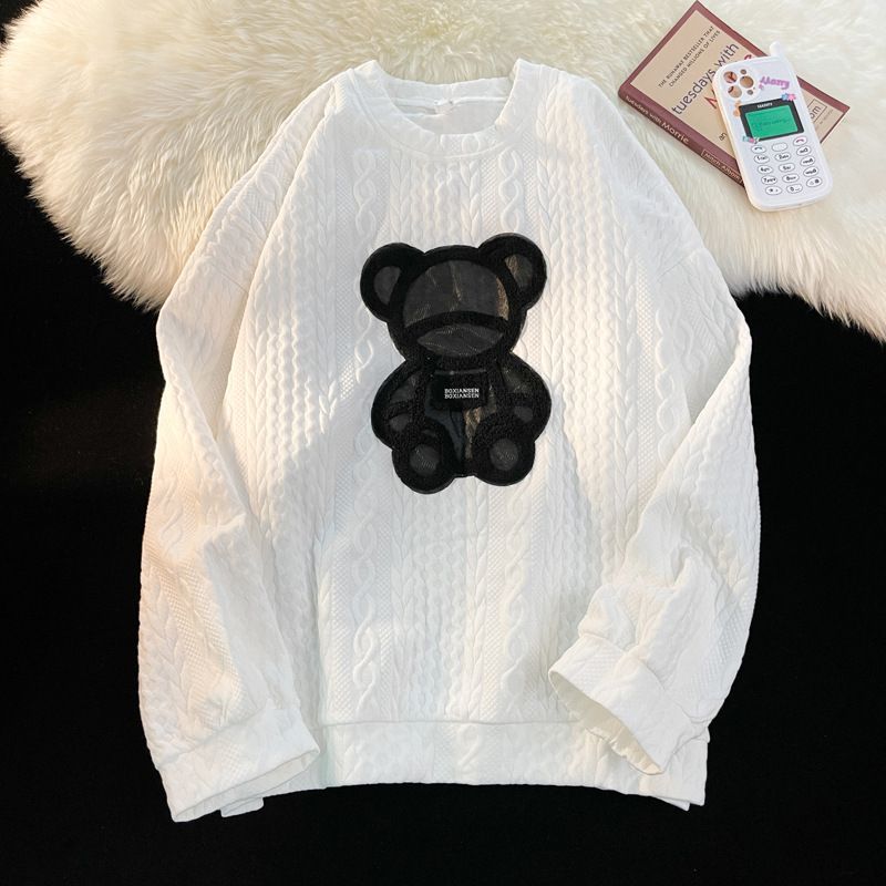 Men's Casual Loose Fit Pullover Sweatshirt - Streetwear Style With Minimalist Embroidery - Grey/White/Black_viptrois.com
