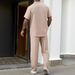 Men's Short Sleeved T Shirt Henry Shirt Casual Loose Trousers Solid Color Suit_viptrois.com