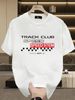 Men's 100% Cotton Short Sleeve T-Shirt With "TRACK CLUB SPEED STEM" Racing Logo, Casual Loose Fit, Streetwear Style_viptrois.com