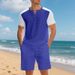 Men's Clothing Summer Large Size Loose Waffle Beach Henley Shirt Short Sleeved Shorts Casual Suit Men_viptrois.com