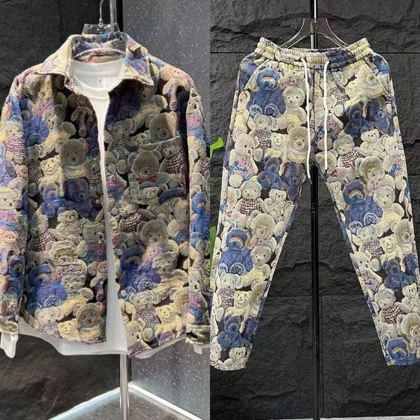 Spring/Autumn New Jacquard Teddy Bear Trendy Coat, Floral Pants, Internet Famous, And The Same Style Of Ruffian Handsome Harlan_viptrois.com