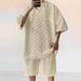 2024 Men's Summer New Jacquard Plaid Short Sleeved T-shirt Loose Oversized Straight Leg Casual Shorts Set_viptrois.com