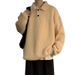 Retro Thread Jacket, Long Sleeved Knit Sweater, Solid Color Polo Collar Sweater_viptrois.com