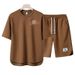 Men's Clothing 2024 Waffle Casual Summer Suit Men's Loose Teen Short sleeved T shirt Shorts Handsome Two piece Suit_viptrois.com