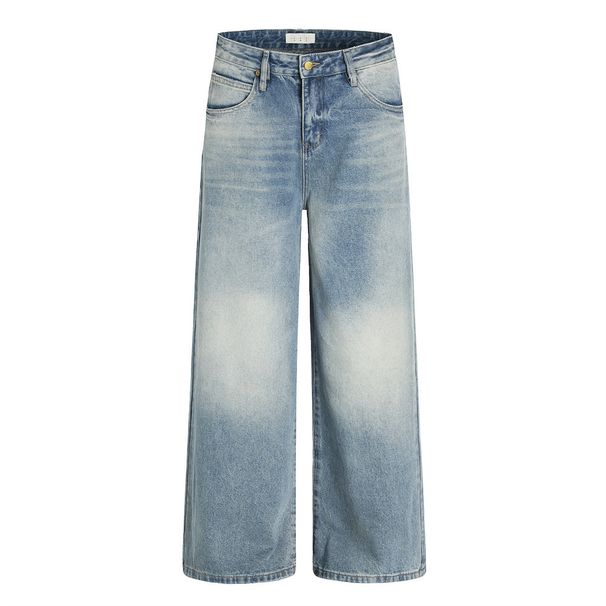 Distressed Frayed Jeans Street Fashion Punk Washed Gradient Loose Straight Long Men's Versatile Casual Dad Pants_viptrois.com