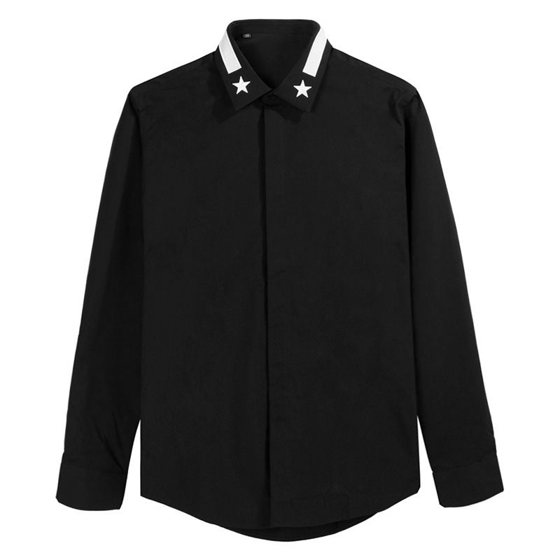 Men's Clothing Spring And Autumn Five Pointed Star Embroidery Business Casual Slim Long Sleeved Shirt Men's High End Versatile Cotton Shirt_viptrois.com