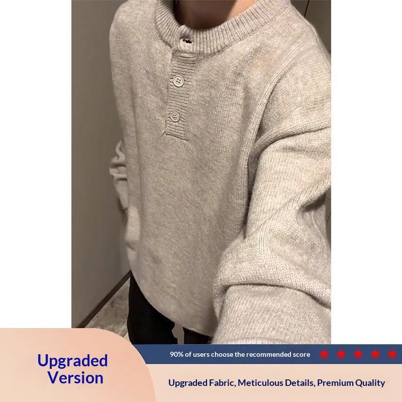 American Retro Henry Collar Sweater For Men, Autumn And Winter Lazy Style Cleanfit Round Neck Base Knitwear Sweatshirt_viptrois.com