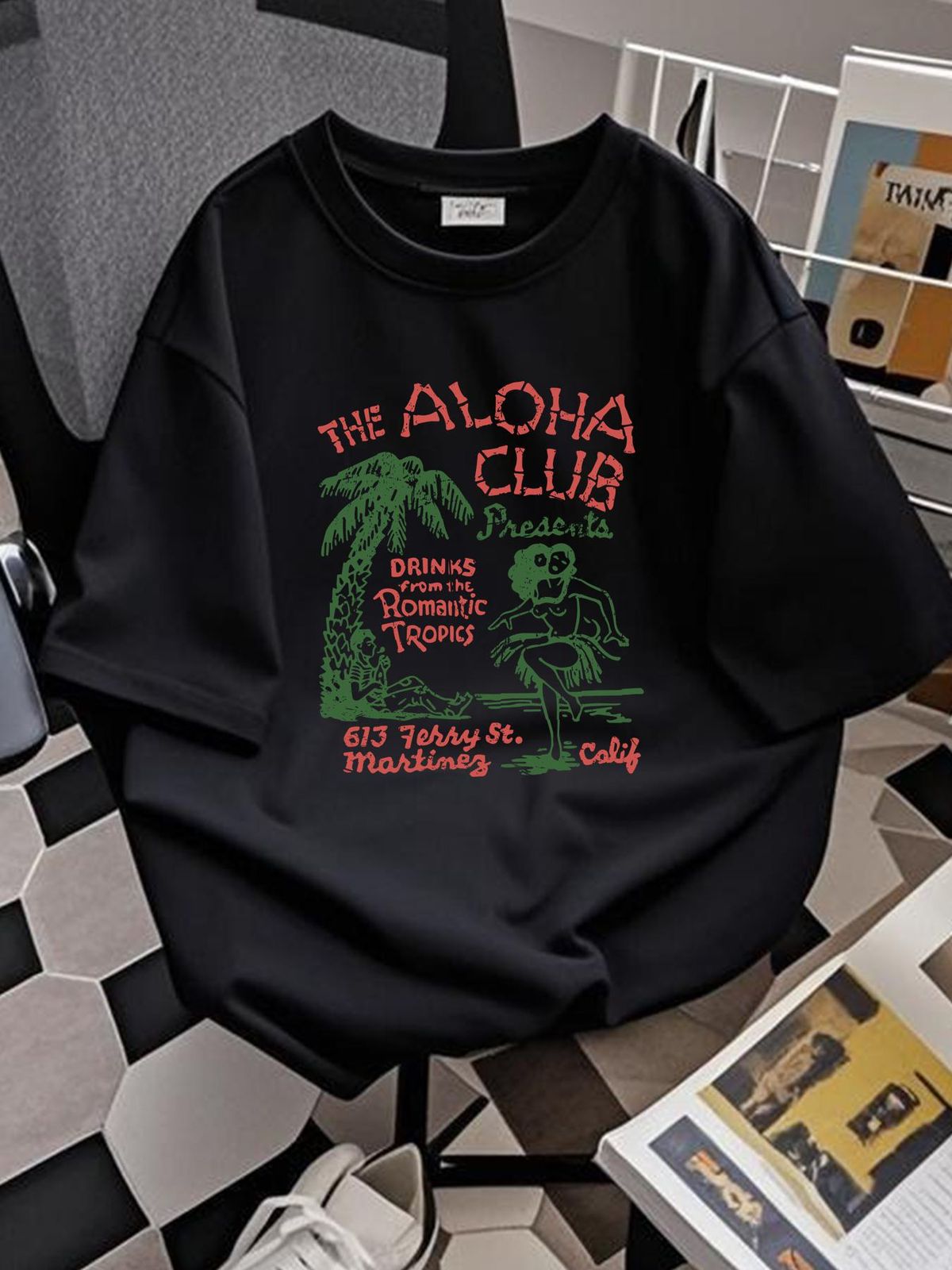 Retro Tiki Tee T Shirt Bar Restaurant Mug Rum Polynesian Hula The Aloha Club CA Homme Breathable Casual Soft Versatile Graphic Stylish Streetwear_viptrois.com