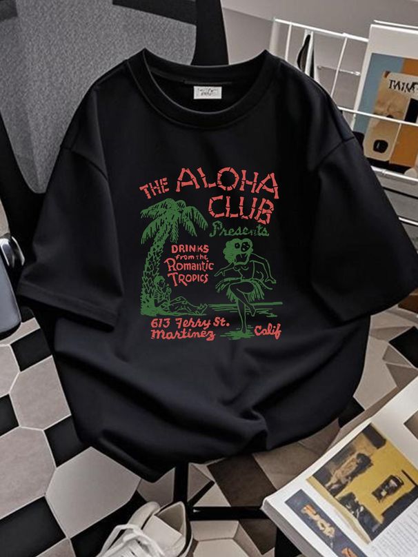 Retro Tiki Tee T Shirt Bar Restaurant Mug Rum Polynesian Hula The Aloha Club CA Homme Breathable Casual Soft Versatile Graphic Stylish Streetwear_viptrois.com