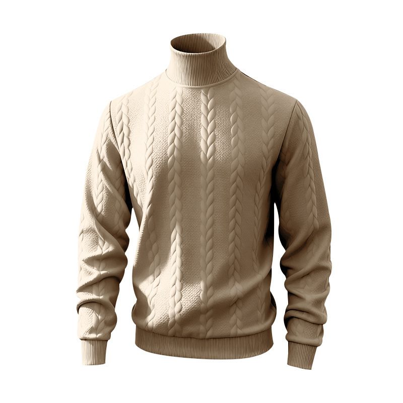 Men’s Heavyweight Textured High-Neck Sweatshirt – Thermal Fleece-Lined Pullover For Winter & Casual Wear_viptrois.com