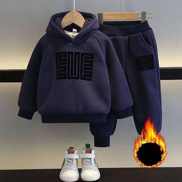 Kid's Clothing Boys Winter Fleece Sweater Suit Children's Stylish Baby Sportswear Autumn And Winter Thick Two Piece Suit_viptrois.com