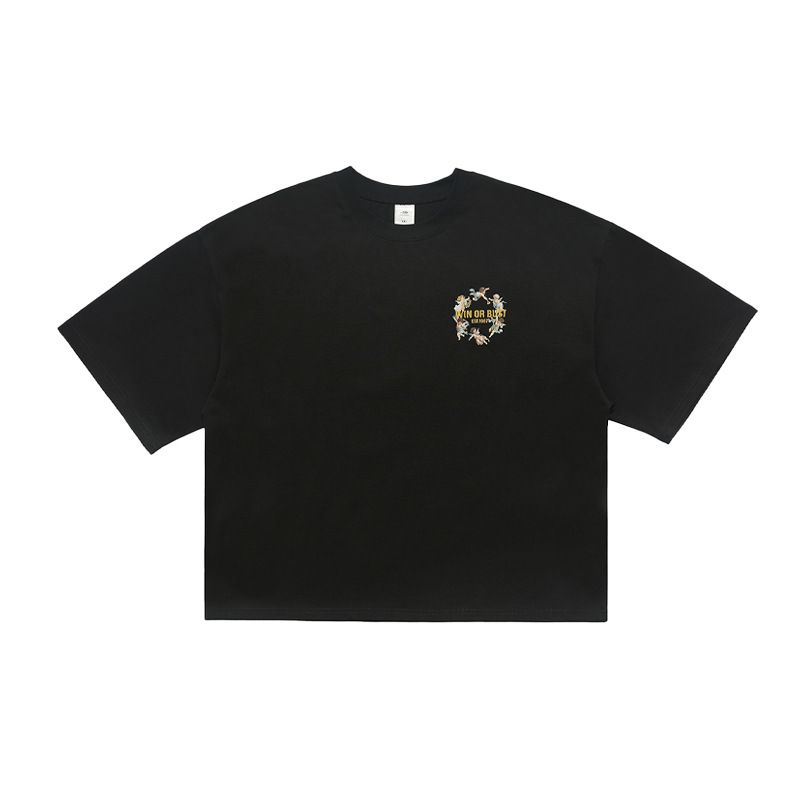 Autumn American Style Little Angel Surround Print Sleeve T-Shirt Unisex Loose Drop Shoulder Short Top_viptrois.com