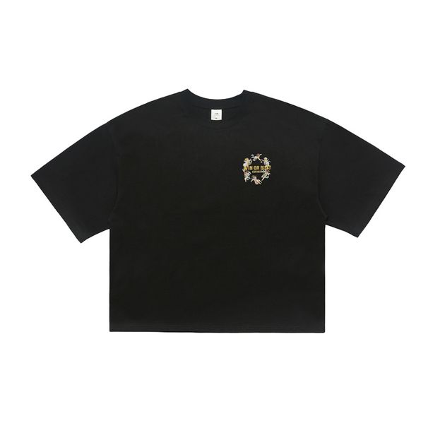 Autumn American Style Little Angel Surround Print Sleeve T-Shirt Unisex Loose Drop Shoulder Short Top_viptrois.com