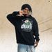 American High Street Style Floral Gray Letter Print Fleece-lined Autumn And Winter Hooded Sweatshirt, Trendy_viptrois.com