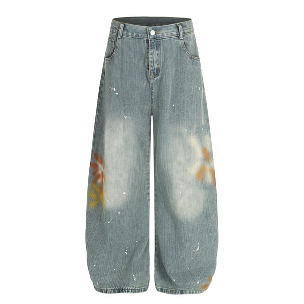 Ink Splash Paint Splatter Wide-Leg Jeans For Men High Street Trendy Brand Vibe Personality Design Loose Fit Pants_viptrois.com