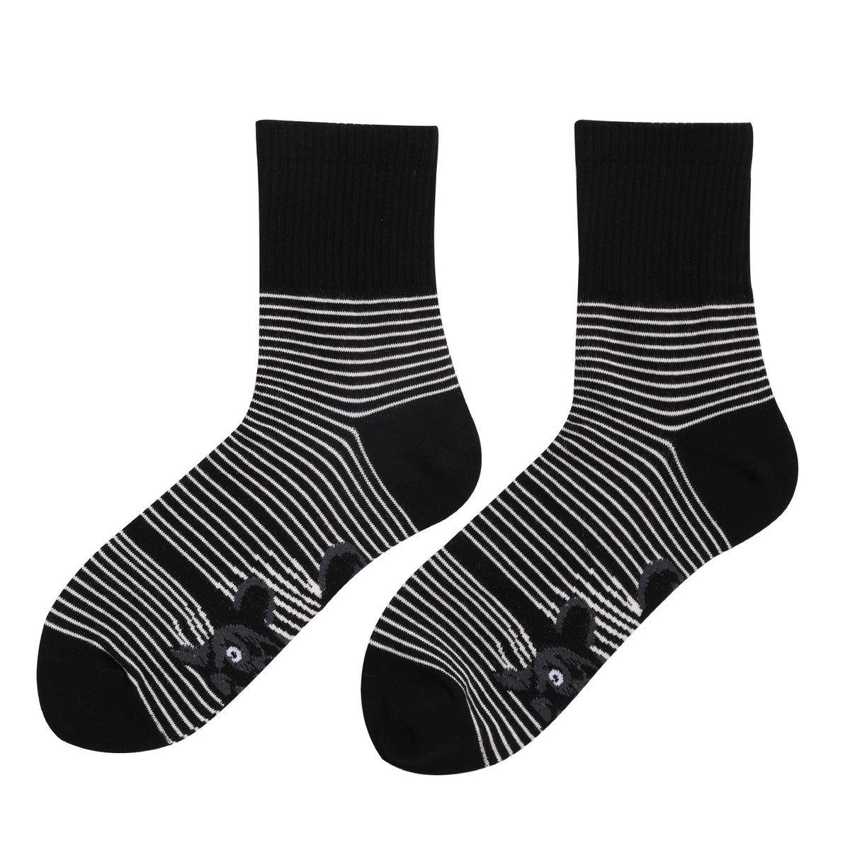 New black and white striped animal cat print plus-size men's and women's mid-tube socks_viptrois.com