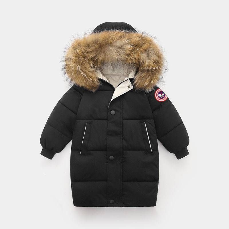 Kids' China Map Hooded Puffer Coat - Long-Length Winter Jacket With Detachable Faux Fur Trim, Thickened Windproof Outerwear_viptrois.com