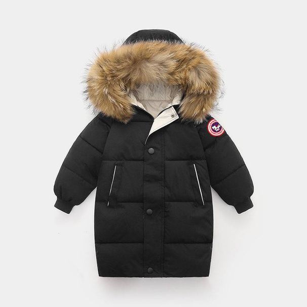 Kids' China Map Hooded Puffer Coat - Long-Length Winter Jacket With Detachable Faux Fur Trim, Thickened Windproof Outerwear_viptrois.com