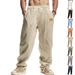 Men's Clothing Relaxed Fit Casual Beach Pants - Lightweight Breathable Linen-Like Straight Leg Trousers For Spring & Autumn (White, Black, Gray)_viptrois.com
