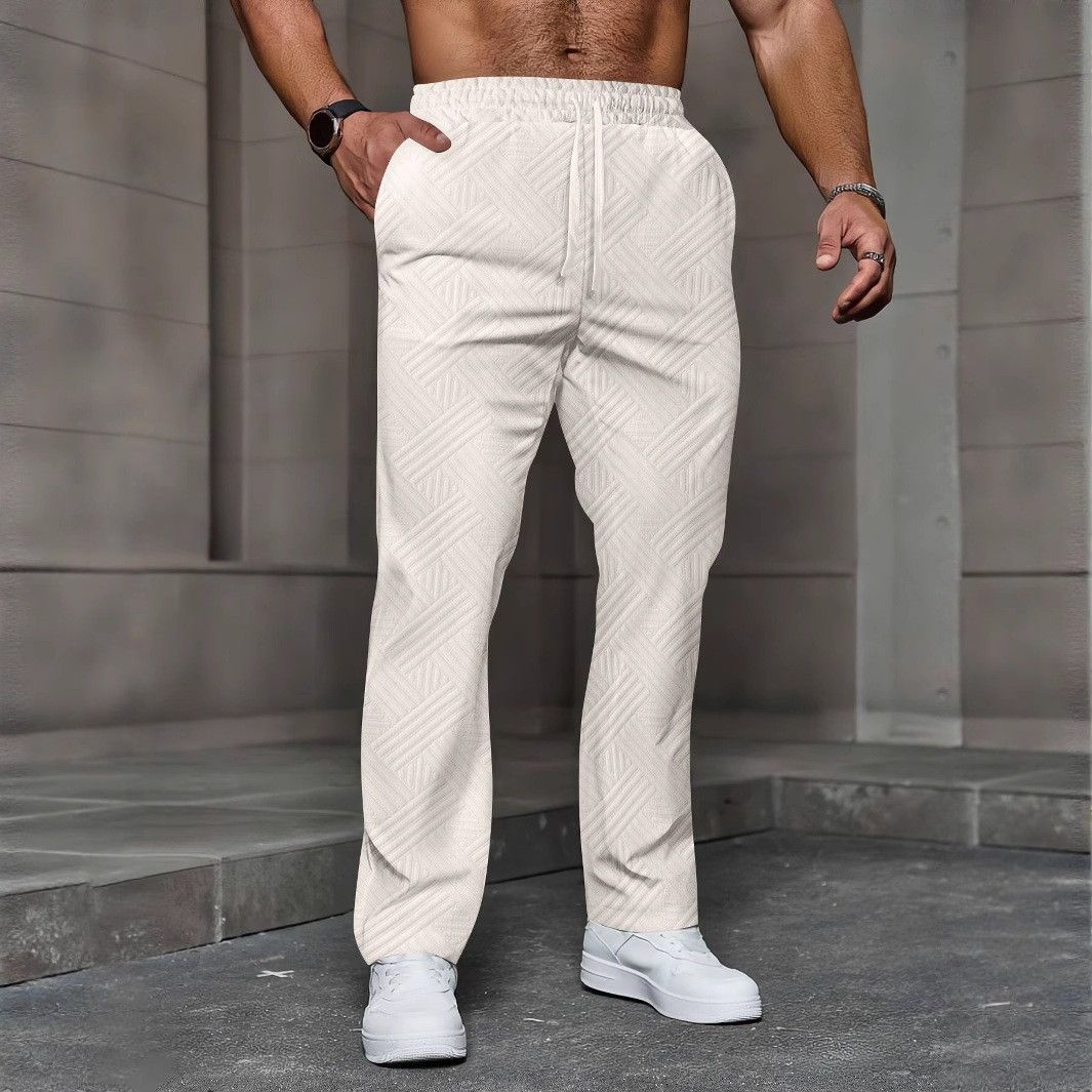 Men's Clothing New Leisure Jacquard Drawstring Loose Leisure Solid Color Pocket Sports Trousers Men_viptrois.com