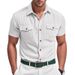 Men's Clothing Summer Short Sleeved Shirt Casual Loose Khaki Corduroy Workwear Heavy T Shirt_viptrois.com