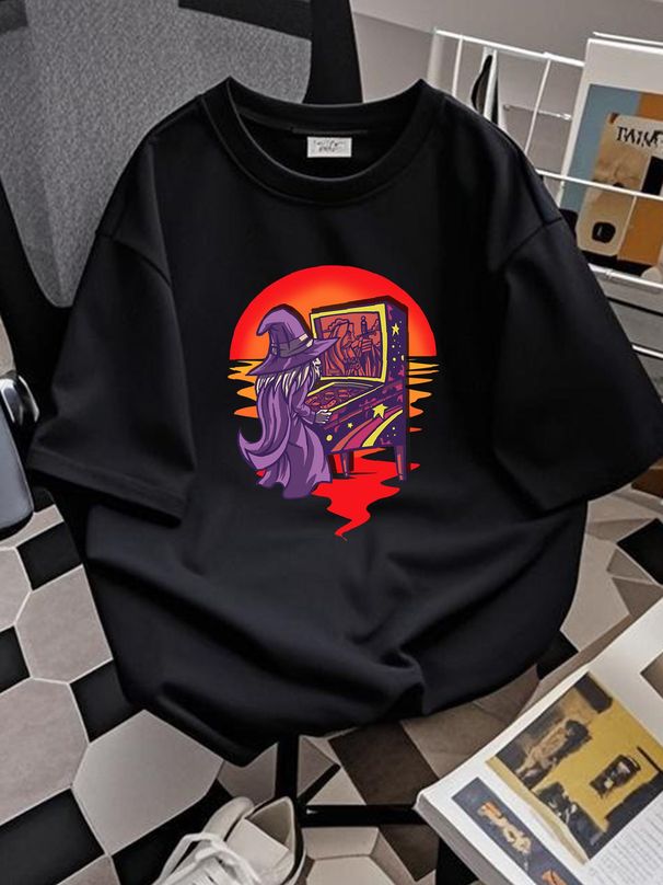 NEW LIMITED Retro Sunset Funny Pinball Wizard Design Idea T Shirt S 3XL Casual Summer Homme Versatile Breathable Streetwear Top For Everyday Wear_viptrois.com