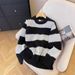 Men's Clothing Women's Round Neck Cutout Striped Sweater Autumn Thin Knit Base Layer Top Loose Fit Short For Formal & Casual_viptrois.com