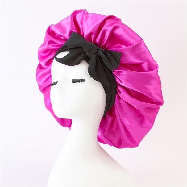 Ribbon bow color tee hat satin wide brim beauty scarf cap night cap_viptrois.com