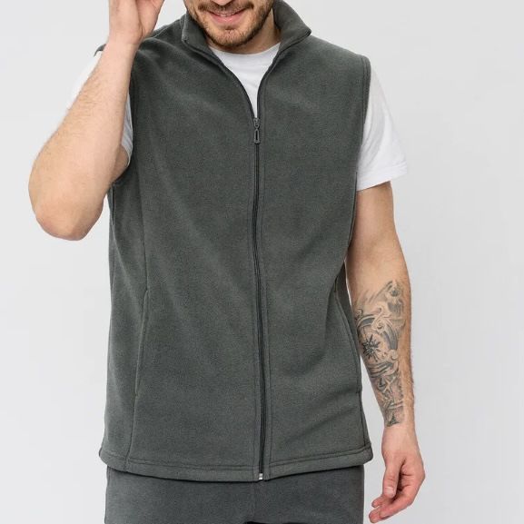 Men’s Fleece Zip-Up Vest – Lightweight Polyester Blend, Stand Collar & Multi-Pocket Design For Outdoor & Casual Wear_viptrois.com