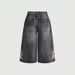 European And American Popular Letter Retro Cherry Blossom Denim Shorts Women's Hip Hop Street Print Casual Loose Casual Cropped Pants_viptrois.com