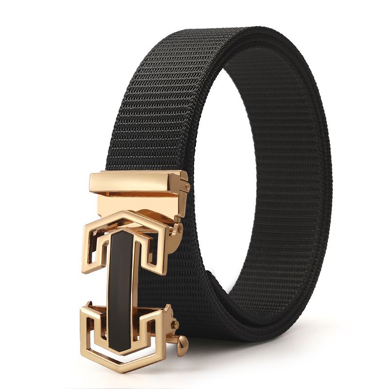 Men's Leather Belt Automatic Buckle Toothless Business Casual Men's Belt Young People's Personality Trend Nylon Canvas Versatile Belt_viptrois.com