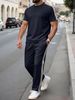 New Summer Style Men's Casual Suit With Decorative Strips, Versatile Short-sleeved Long Pants, Sports Outfit For Men_viptrois.com
