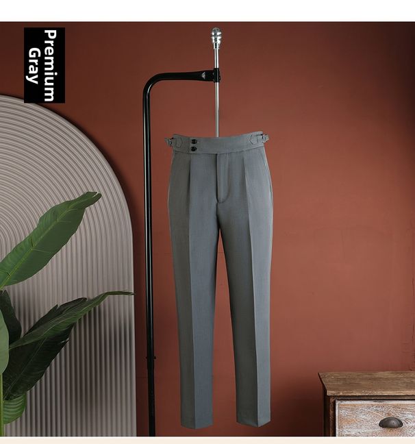 Whale Lion Neapolitan Single Pleated Trousers High End Business Casual Straight Leg Summer Dress Pants For Men_viptrois.com