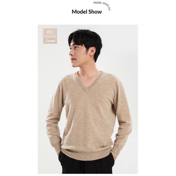 Nordmann Business Casual Loose Men Knitted Sweater 100% Pure Wool V-Neck Sweetheart Neck Base Shirt Autumn Winter Solid Color_viptrois.com