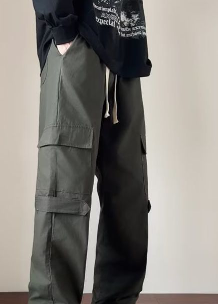 Men's Clothing Thin Loose Straight Casual Trousers High Street Wide Leg Pants_viptrois.com
