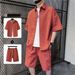Men's Clothing Short Sleeved Shirt Shorts Trendy Suit Student Teenager Casual Two Piece Suit_viptrois.com