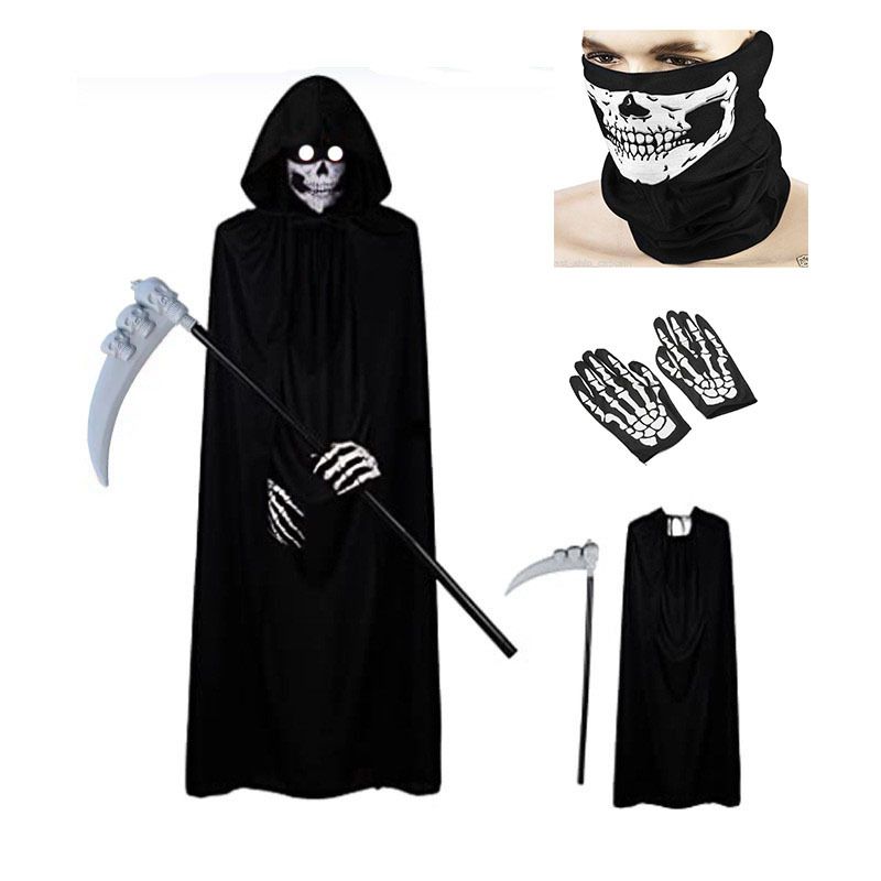 Halloween Party Death Black Cape Skull Tenderness Gloves Halloween Costume Props Set_viptrois.com