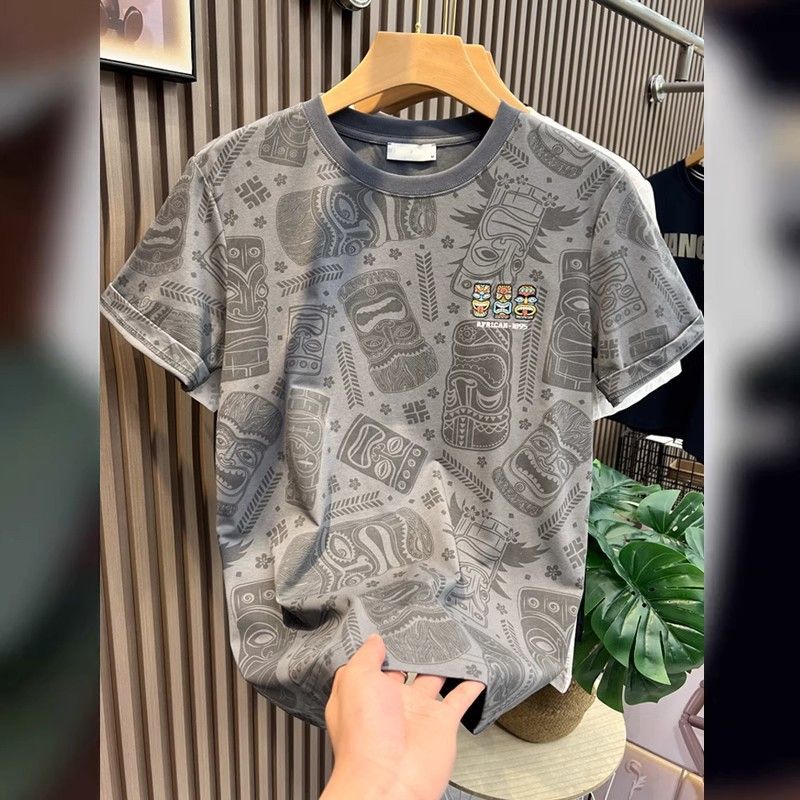 Summer Three-dimensional Letter Men 2025 New Round Neck Slim Fit Minimalist Half Base Shirt For Youth Versatile Short_viptrois.com