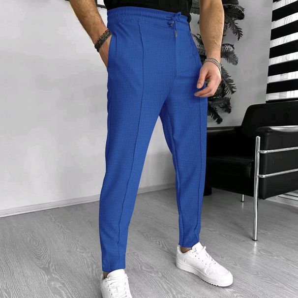 Men's Clothing Hot Selling Cross Border Men's Waffle Casual Sports Solid Color Trousers_viptrois.com