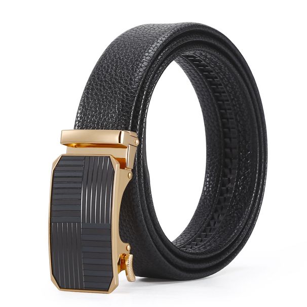 Leather belt Men's leather belt Alloy automatic buckle business casual belt youth dress pants belt_viptrois.com