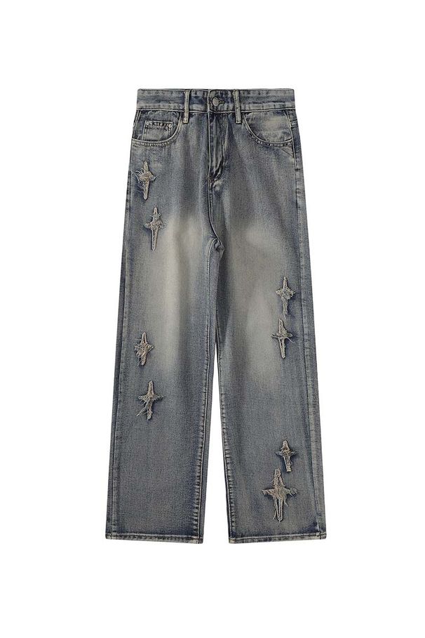 European And American Street Retro High-End Feel Distressed Flared Jeans For Men, Trendy Brand, Loose Washed Vintage_viptrois.com