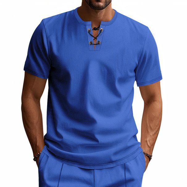 Men's New T-shirt Waffle Breathable Simple Light Luxury Casual Men's Short-sleeved Tops_viptrois.com
